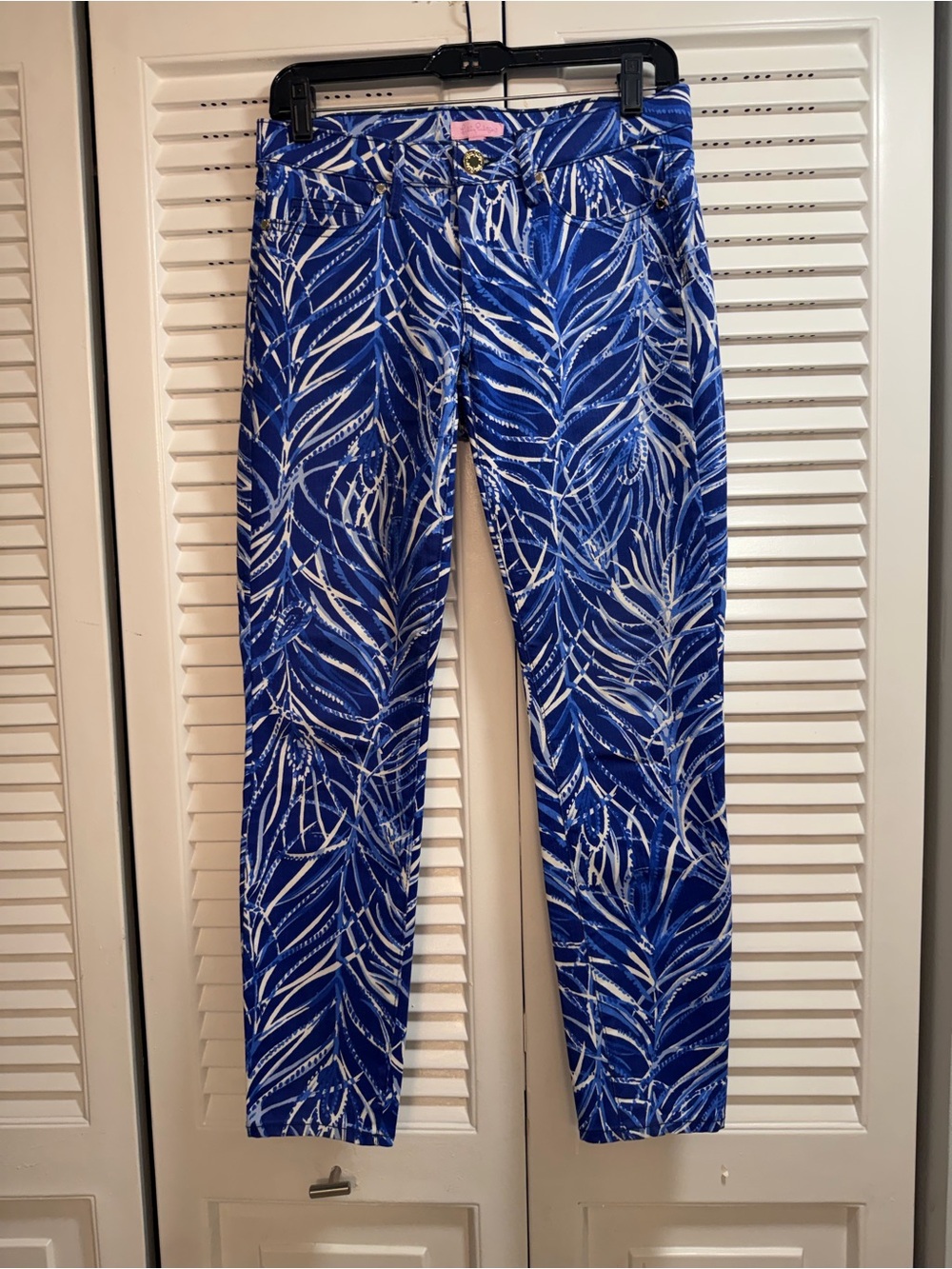 Lilly Pulitzer South Ocean Blue & White Tropical Print Pants